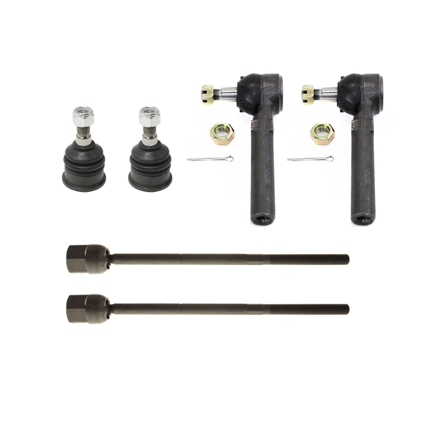 6-Piece Kit Front, Driver and Passenger Side, Inner and Outer Tie Rod End, Includes (4) Tie Rod End and (2) Ball Joint
