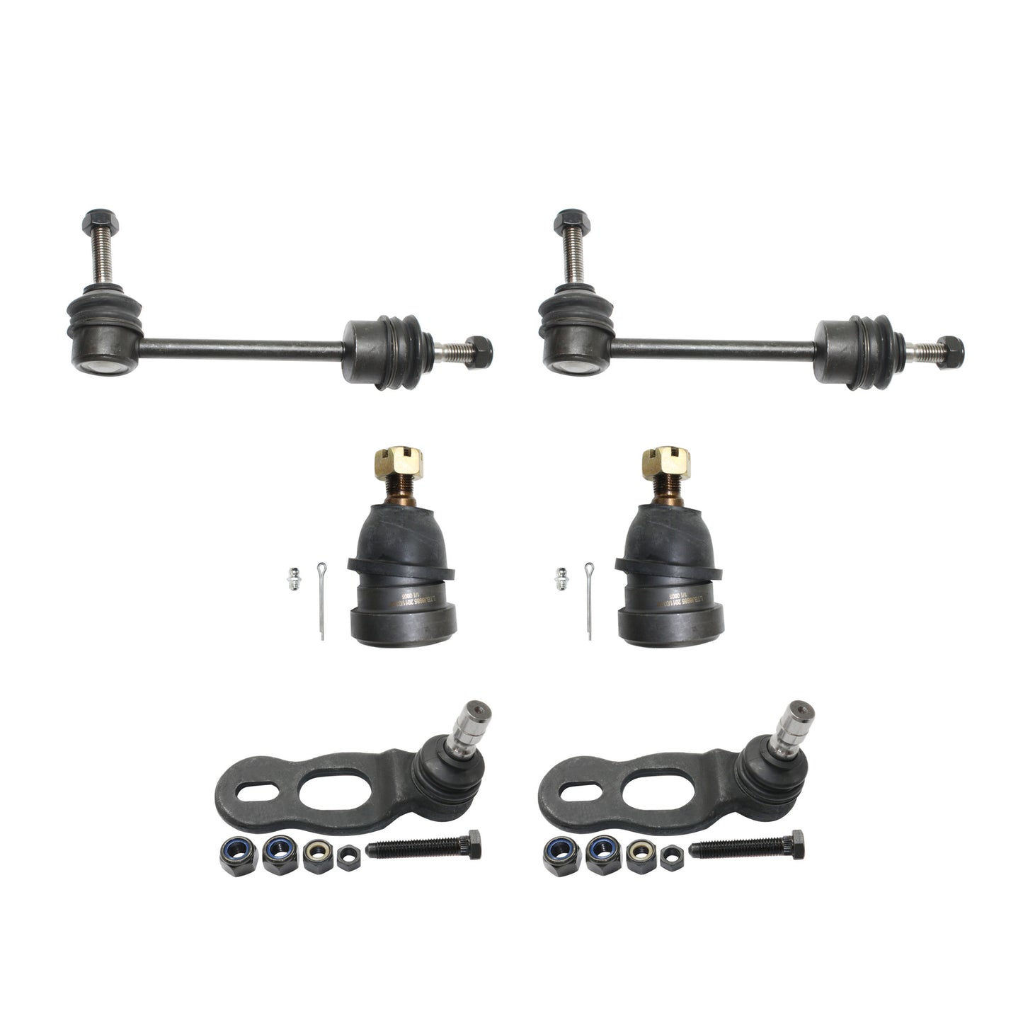 Комплект из 6 деталей для передней подвески со стороны водителя и пассажира, включает (4) шаровых шарнира и (2) тяги стабилизатора поперечной устойчивости