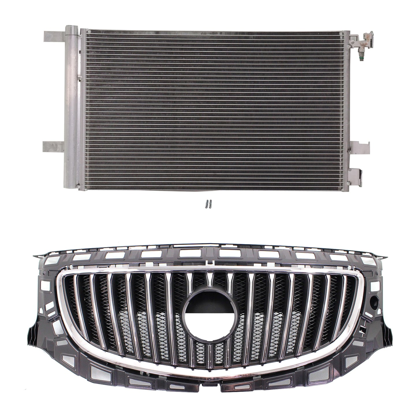 2-Piece Kit, Grille Chrome Shell with Painted Black Insert, Includes (1) A/C Condenser and (1) Grille Assembly