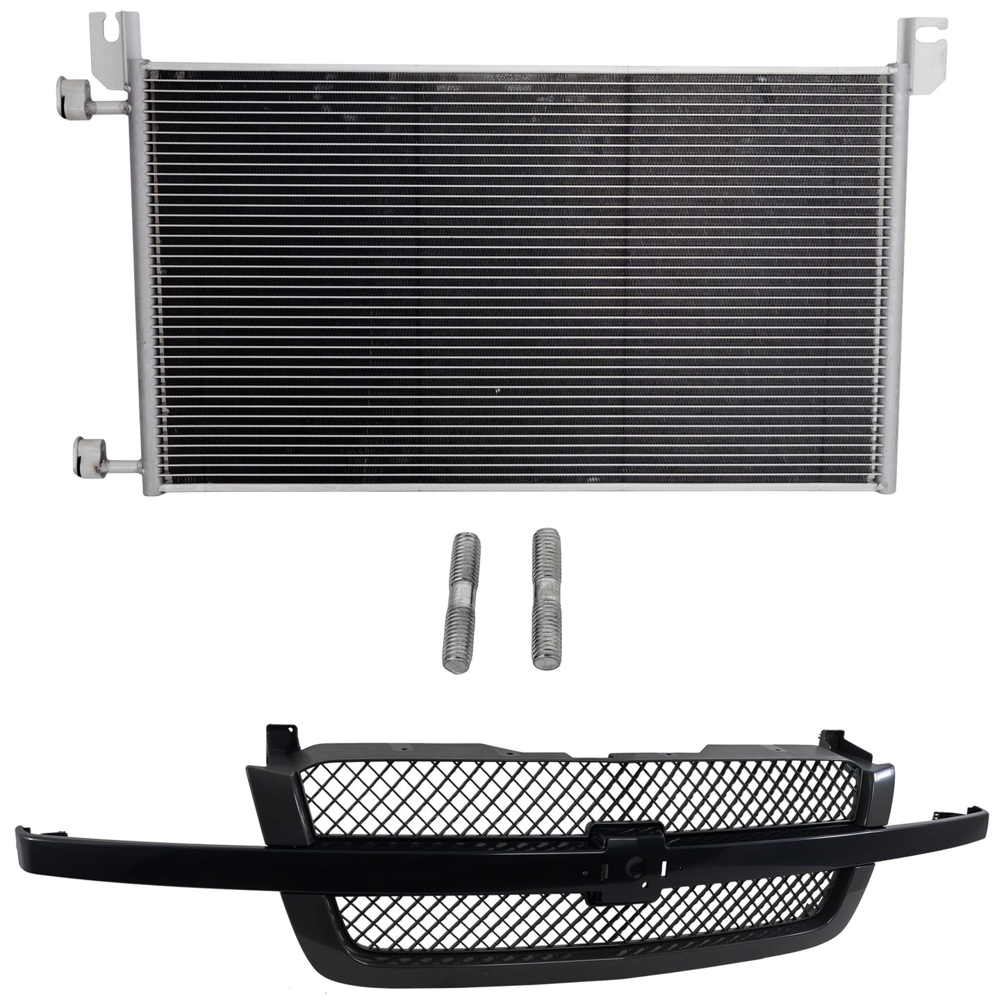 2-Piece Kit, Grille Paintable Shell with Gray Insert, Extended Cab Pickup, Includes (1) A/C Condenser and (1) Grille Assembly