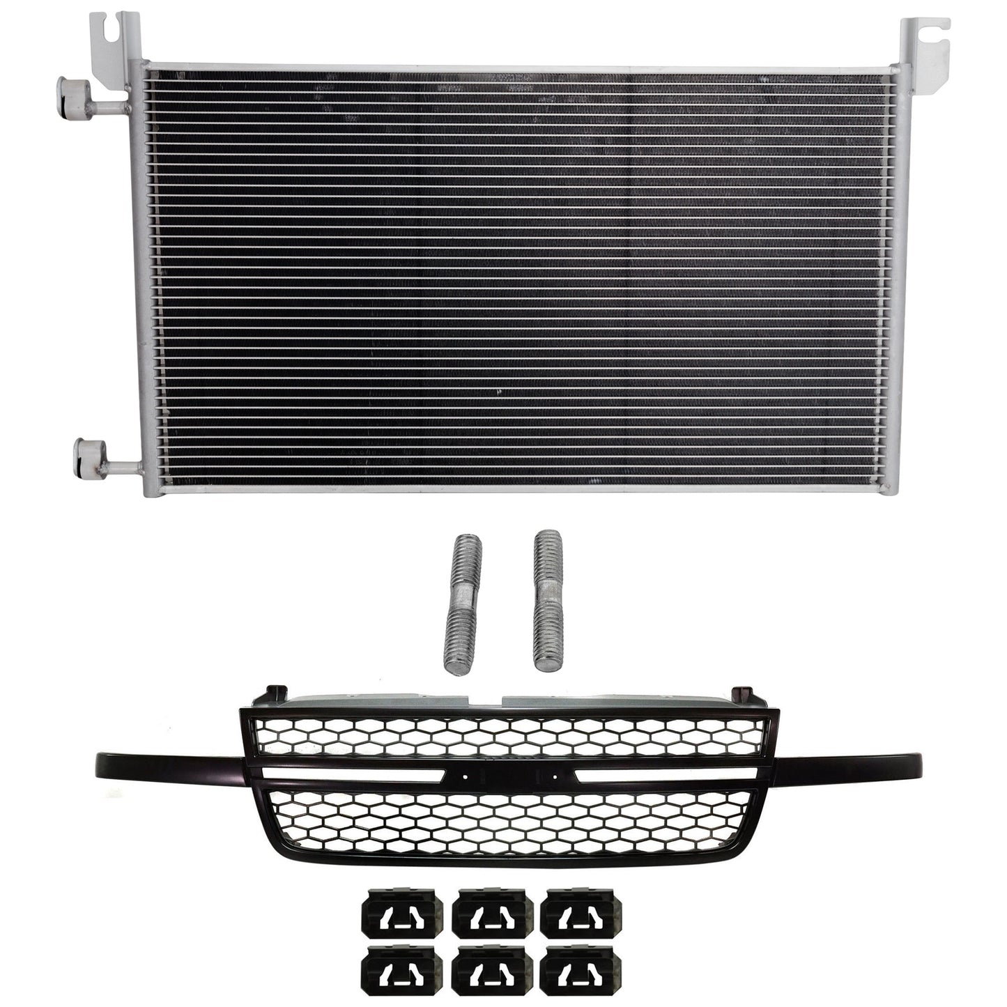 2-Piece Kit, Grille Textured Black, Without Dale Earnhardt Package, Includes (1) A/C Condenser and (1) Grille Assembly