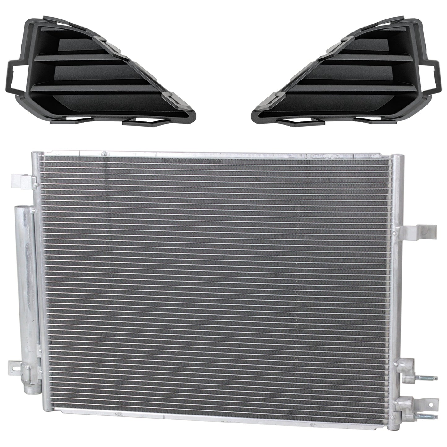 3-Piece Kit Driver and Passenger Side Bumper Grille, Black, Includes (1) A/C Condenser and (2) Bumper Grille