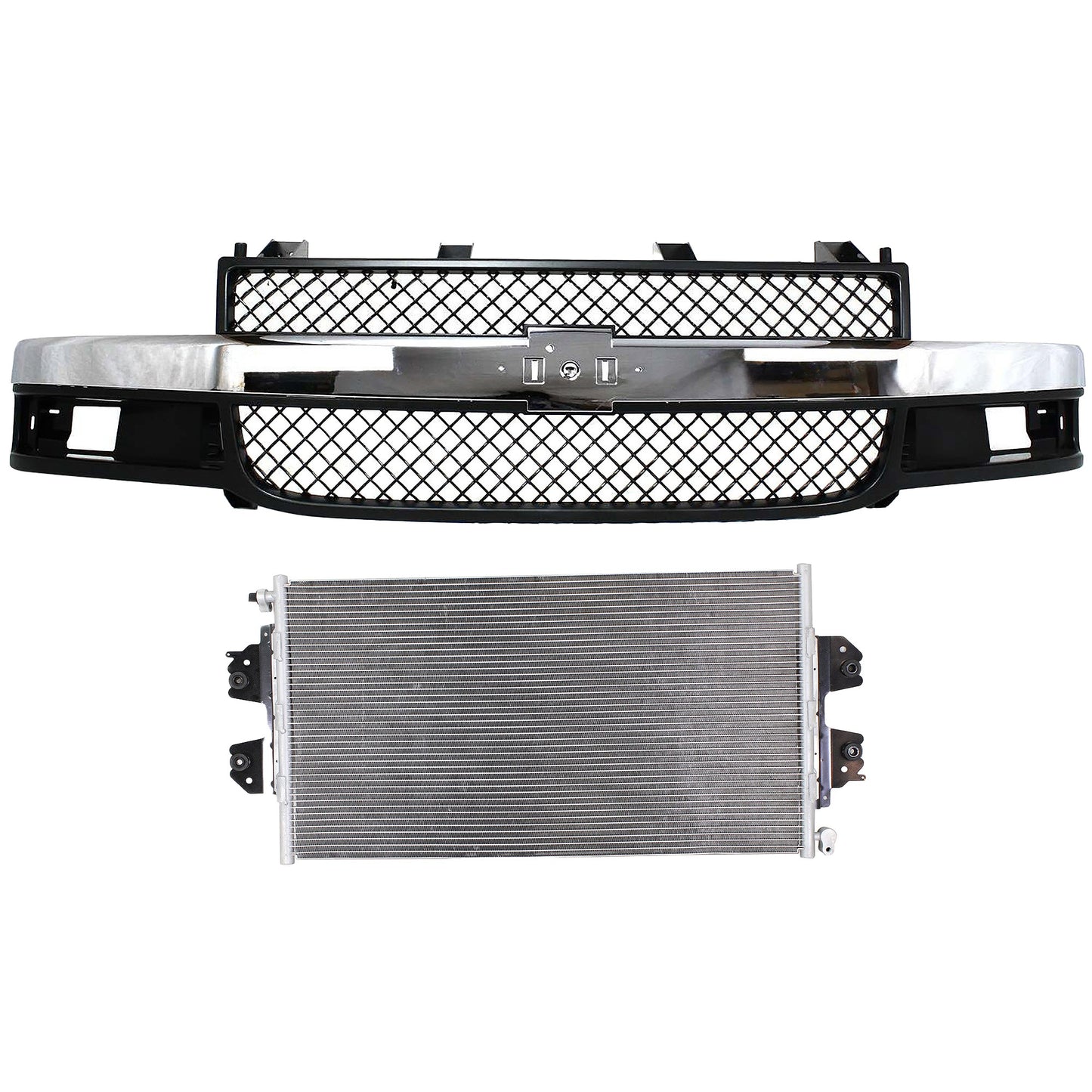 2-Piece Kit Grille Gray, For Models With Composite Headlights, Includes (1) A/C Condenser and (1) Grille Assembly