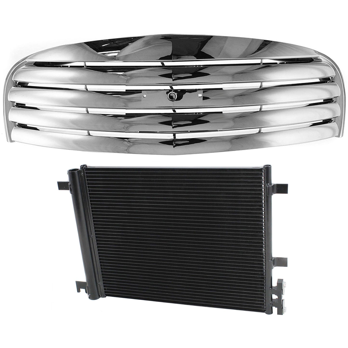 2-Piece Kit Grille Chrome, Includes (1) A/C Condenser and (1) Grille Assembly
