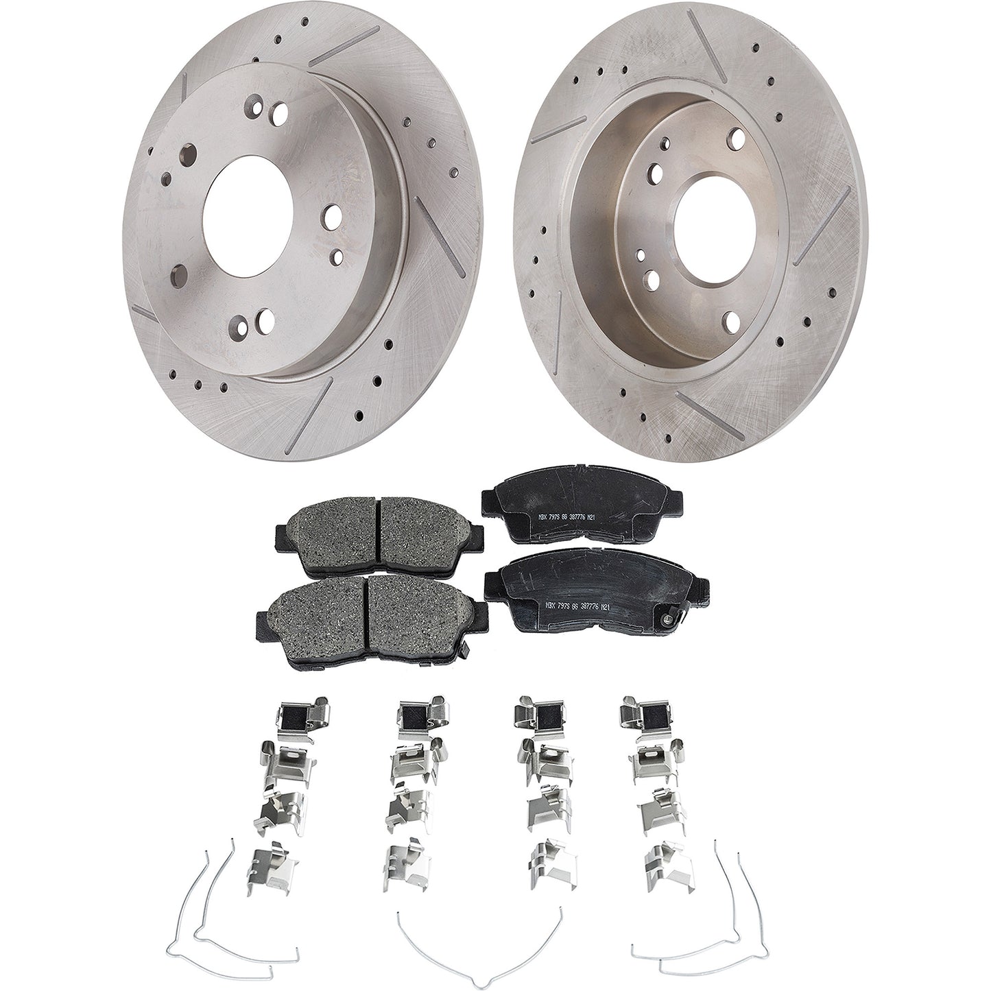 2-Wheel Set Front Brake Disc and Pad Kit, Cross-drilled and Slotted 255.02 mm Pro-Line Series, Includes (2) Brake Disc and (1) Brake Pad Set