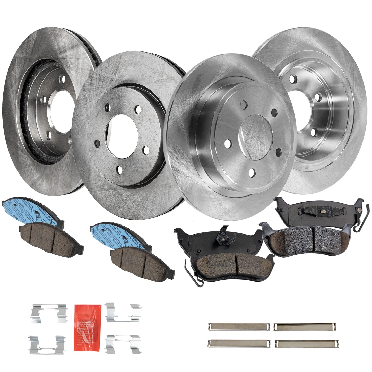 4-Wheel Set Front and Rear Brake Disc and Pad Kit, Plain Surface 5 Lugs Front-318.01 mm/Rear-311.91 mm Ceramic Pro-Line Series, Includes (4) Brake Disc and (2) Brake Pad Set
