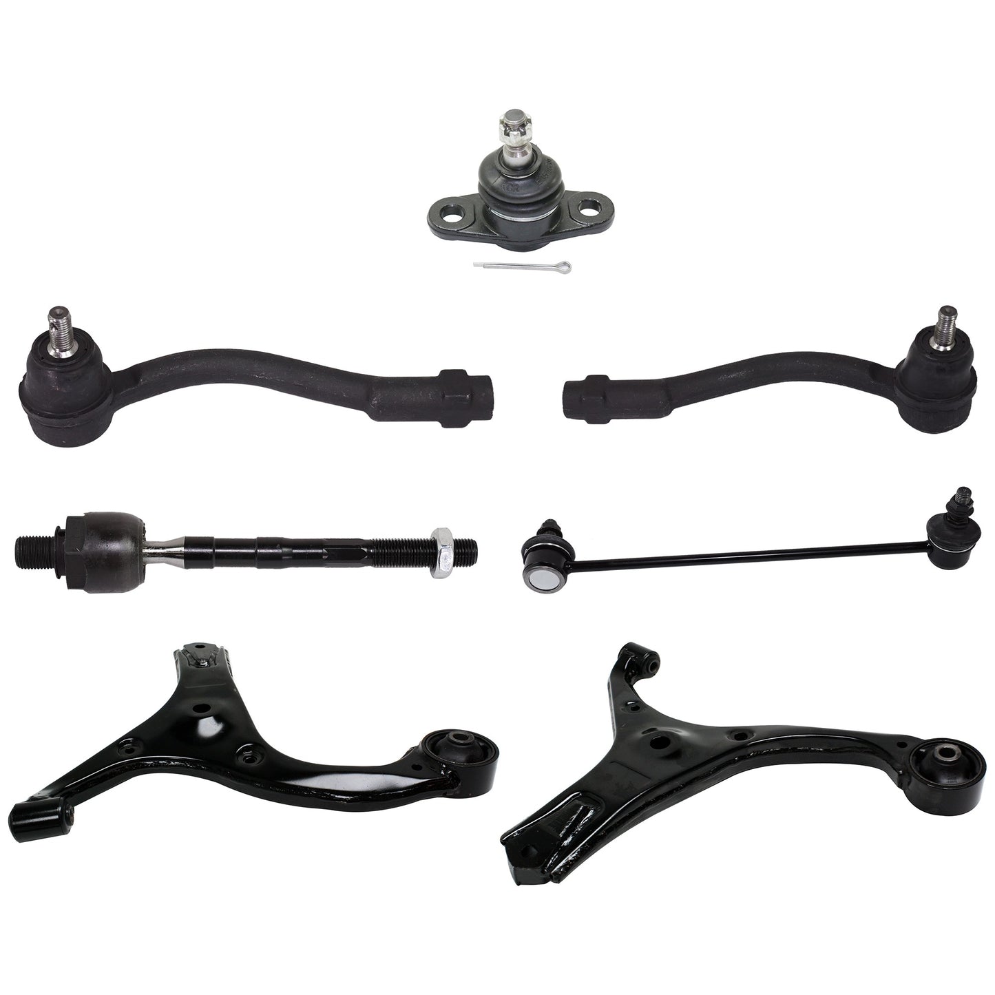 10-Piece Kit Front, Driver and Passenger Side, Lower Control Arms, Includes (2) Ball Joint, (2) Control Arm, (2) Sway Bar Link, and (4) Tie Rod End