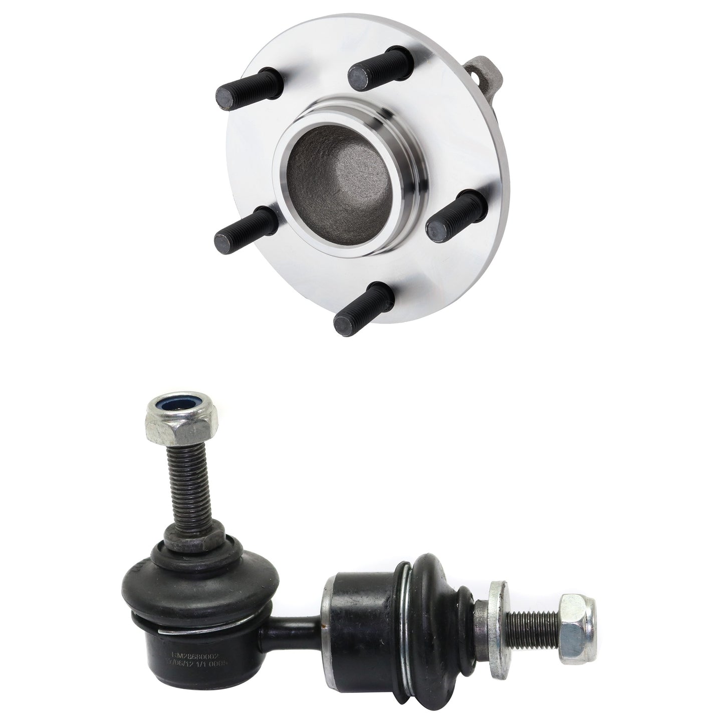 2-Wheel Set Rear, Driver and Passenger Side Wheel Hub, 5 Lugs, With Bearing, Includes (2) Wheel Hub and (2) Sway Bar Link