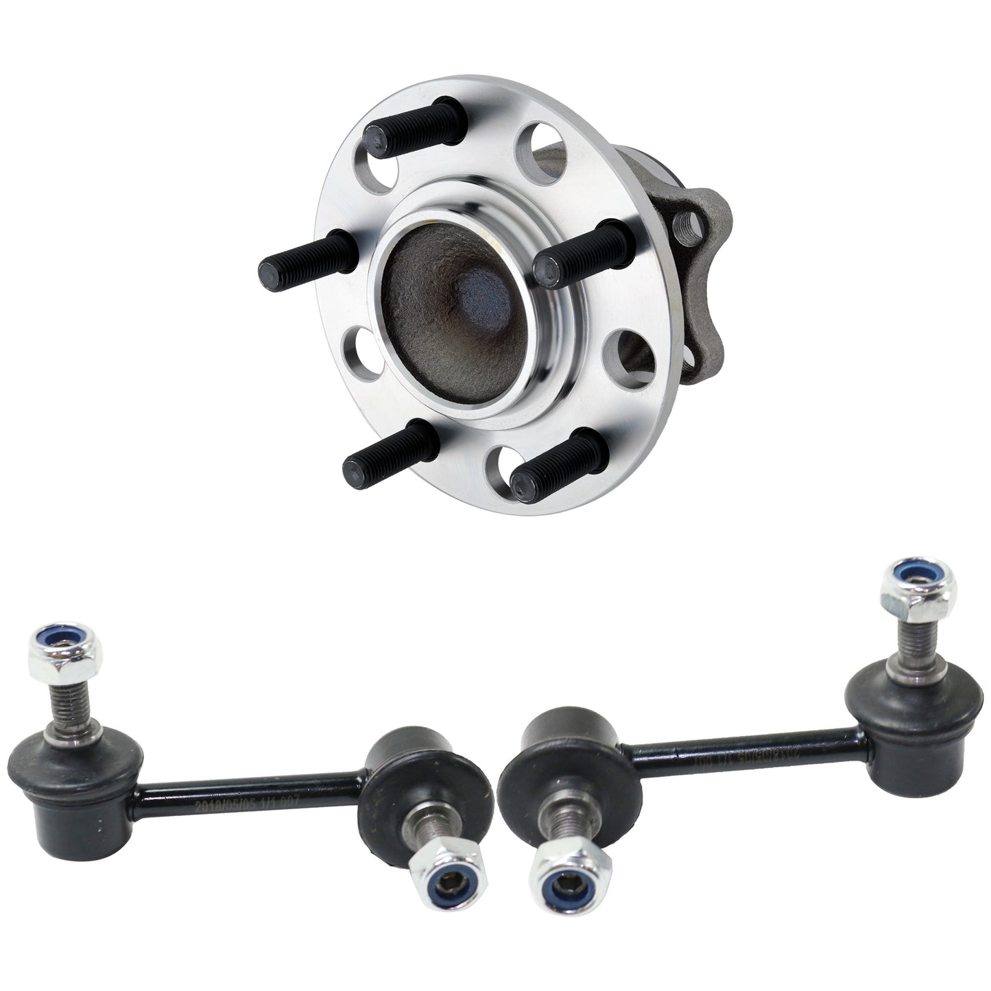 2-Wheel Set Rear, Driver and Passenger Side Wheel Hub, 5 Lugs, With Bearing, With Sensor, FWD, 2.4L, 4Cyl, Includes (2) Wheel Hub and (2) Sway Bar Link