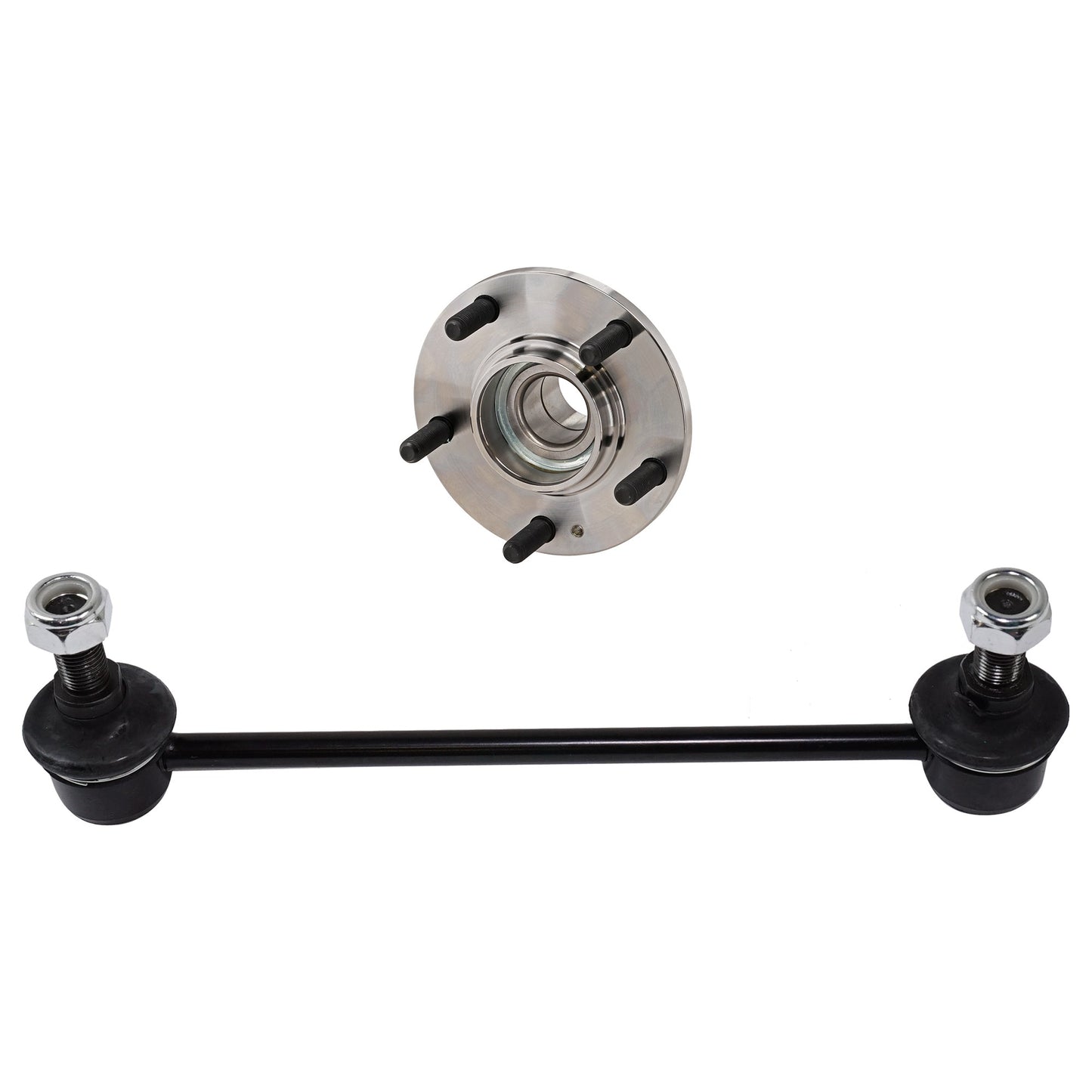 2-Wheel Set Rear, Driver and Passenger Side Wheel Hub, 5 Lugs, With Bearing, FWD, Includes (2) Wheel Hub and (2) Sway Bar Link