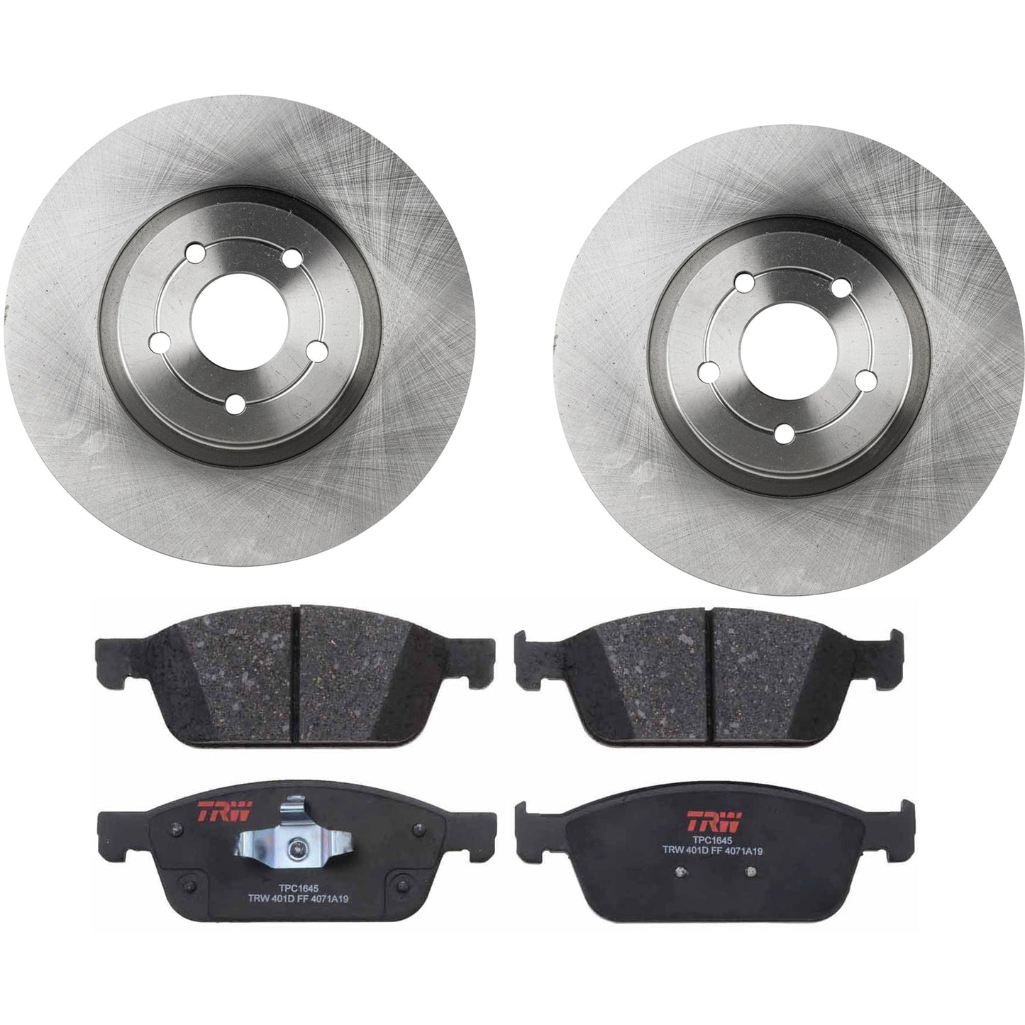 KIT-TRW101221-1188 Комплект из 2 передних тормозных дисков и колодок, гладкая поверхность, 5 выступов, 299,97 мм, полуметаллические, премиум-серия Friction, включает в себя (2) тормозных диска и (1) комплект тормозных колодок