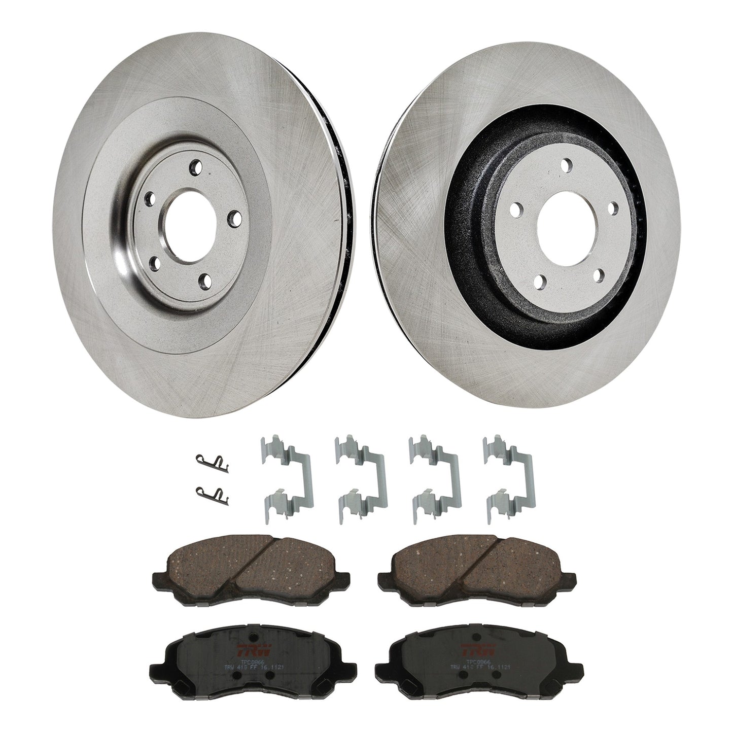 KIT-TRW101221-923 Комплект тормозных дисков и колодок на 2 колеса, гладкая поверхность, 5 выступов, 340,11 мм, керамические, фрикционные, премиум-серии, включает в себя (2) тормозных диска и (1) комплект тормозных колодок