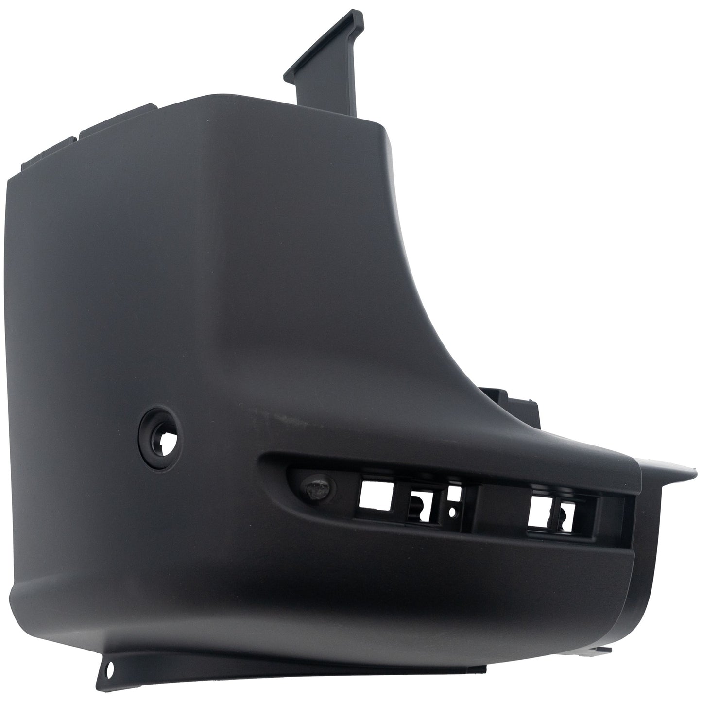 Rear, Driver Side Bumper End, Textured Black, For Models With Blind Spot Detection, and Parking Aid Sensor