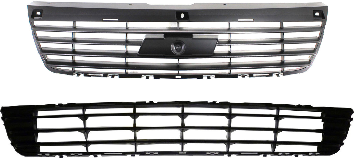2-Piece Kit Front, Upper and Lower Bumper Grille, Black Shell and Insert, Includes (1) Bumper Grille and (1) Grille Assembly