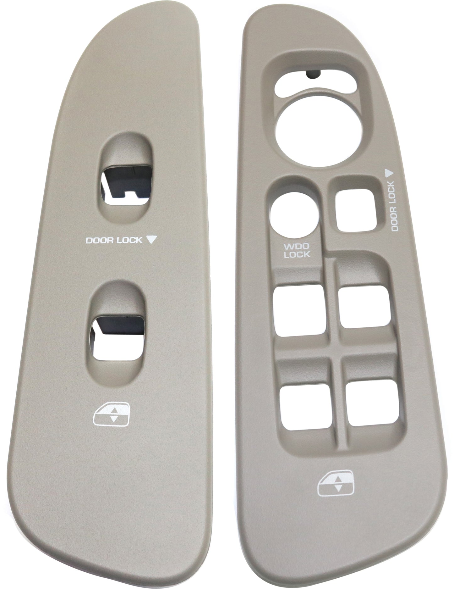 Рамки переключателей стеклоподъемников спереди, со стороны водителя и пассажира, серые, пластик