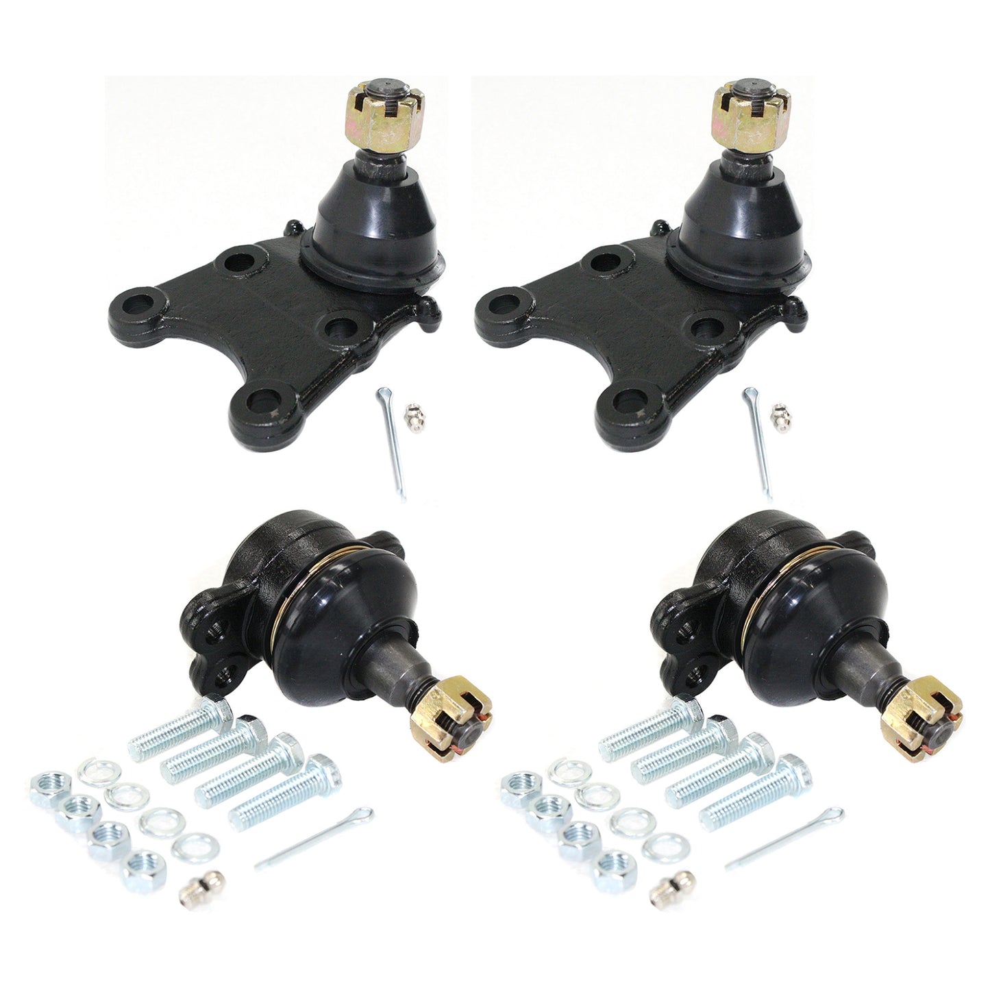 Front, Driver and Passenger Side, Upper and Lower Ball Joints