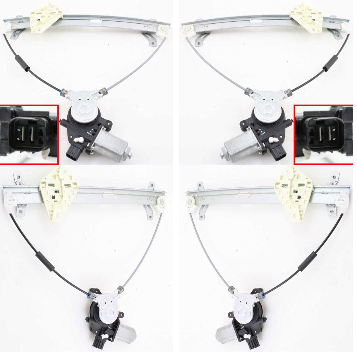 Front, Driver and Passenger Side Window Regulators, Power, Coupe, For Models With Anti-Pinch Protection