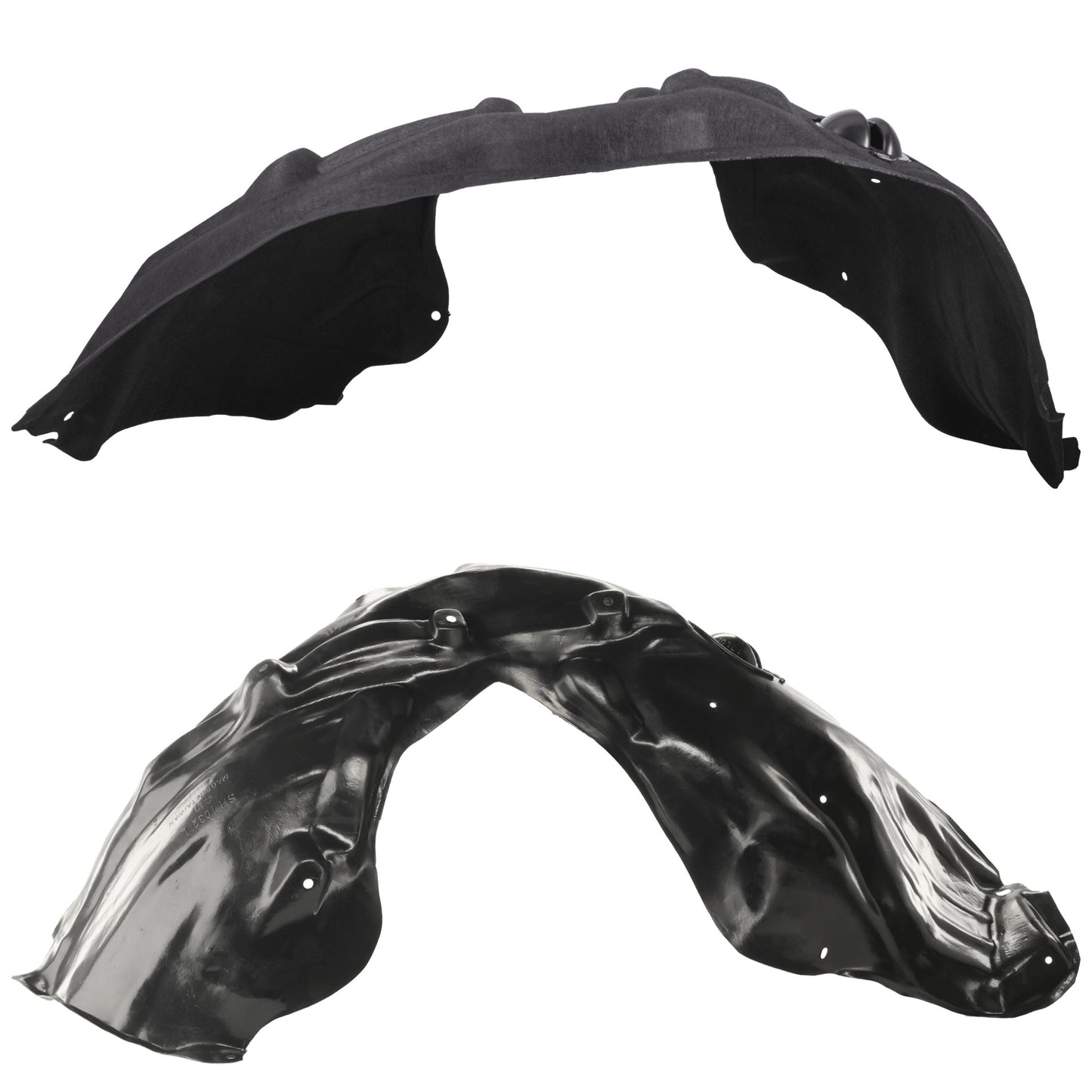 Front, Driver and Passenger Side Fender Liners, Plastic, Without Insulation Foam, Except Models with 6.4L Engine