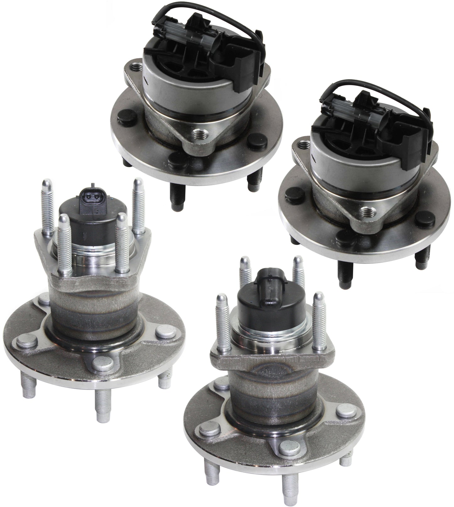 Front and Rear, Driver and Passenger Side Wheel Hub, 5 Lugs, With Bearing, With Sensor