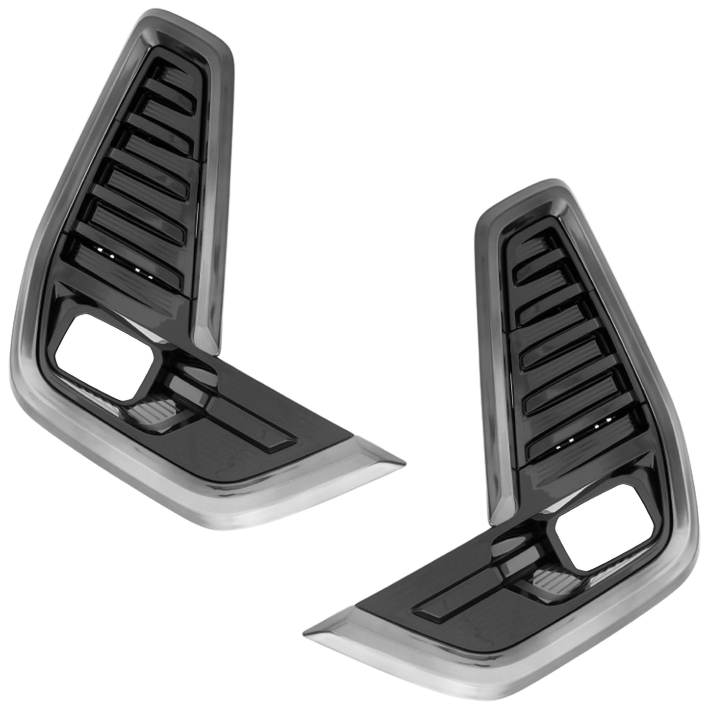 Front, Driver and Passenger Side Fog Light Trims, Black and Chrome