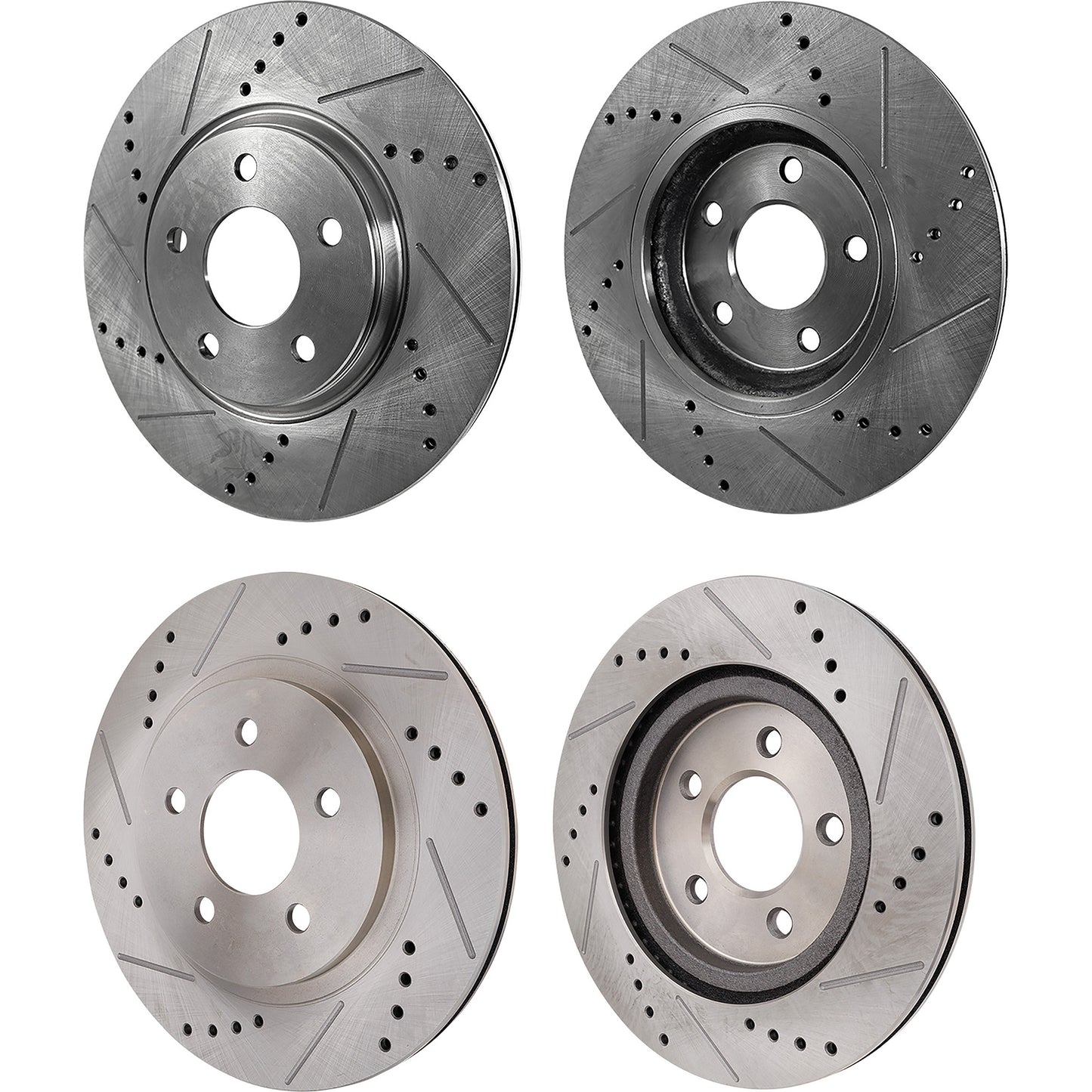 Front and Rear Brake Disc, 4-Wheel Set, Cross-drilled and Slotted, Vented, 5 Lugs, Pro-Line Series