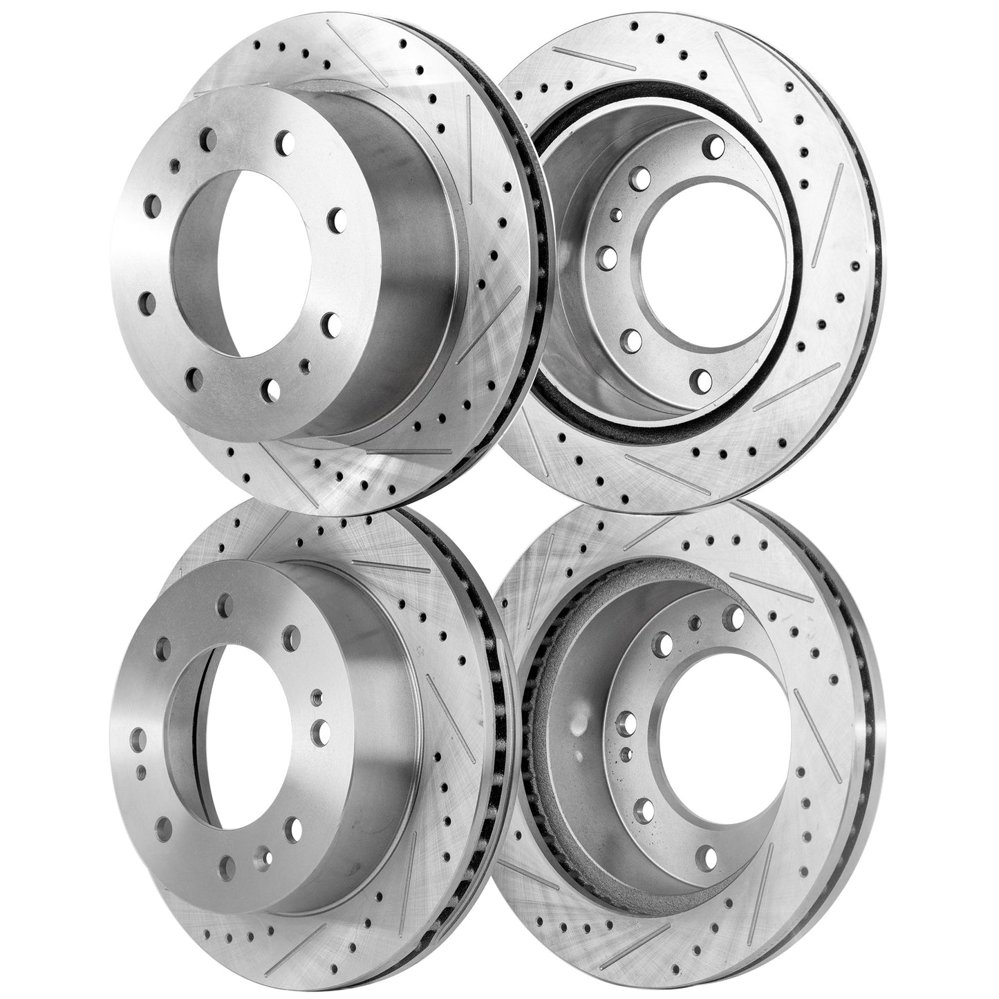 Front and Rear Brake Disc, 4-Wheel Set, Cross-drilled and Slotted, Vented, For Models with Single Rear Wheels, Pro-Line Series