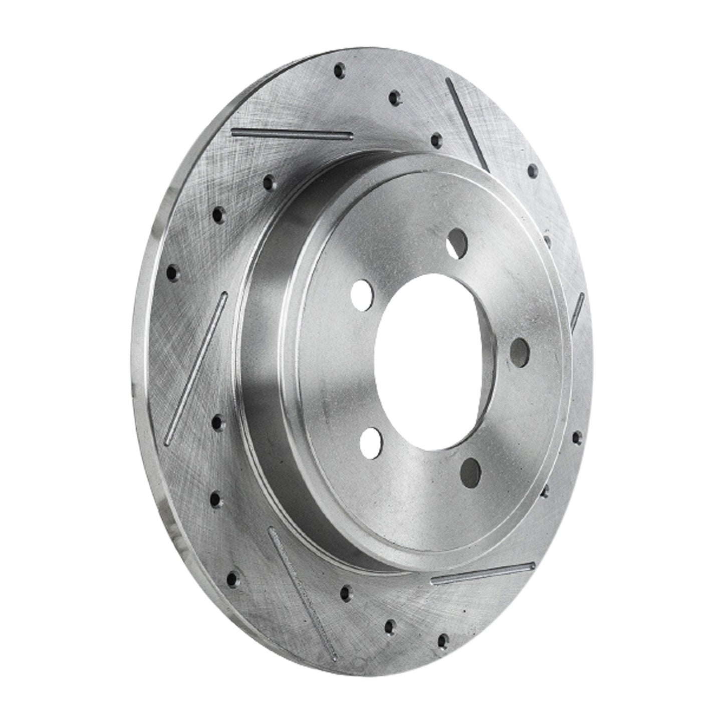 Rear, Driver or Passenger Side Brake Disc, Cross-drilled and Slotted, Solid, 5 Lug Wheels, Pro-Line Series