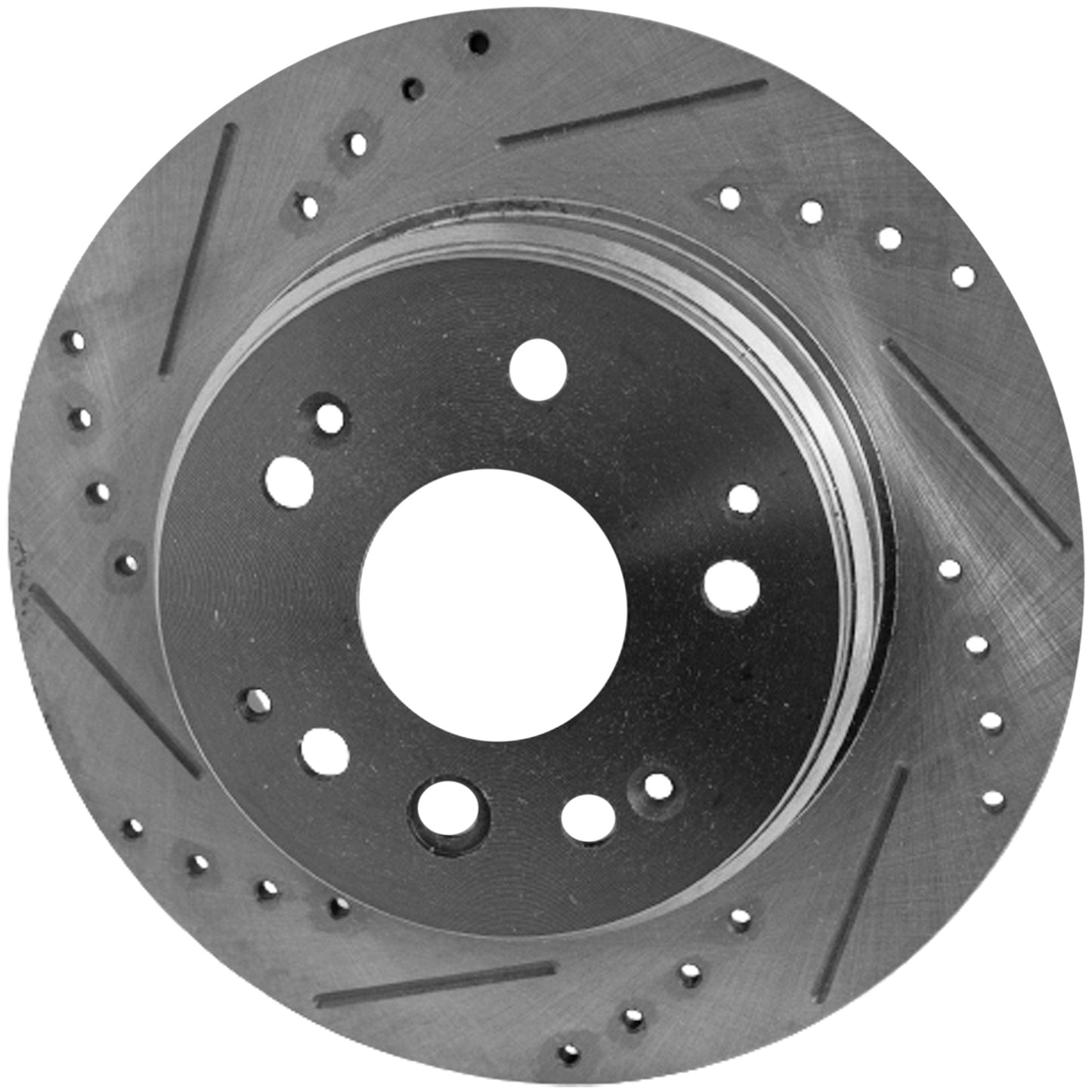 Rear, Driver or Passenger Side Brake Disc, Cross-Drilled and Slotted, Solid, 5 Lugs, 11.1 in. Disc Diameter, Pro-Line Series