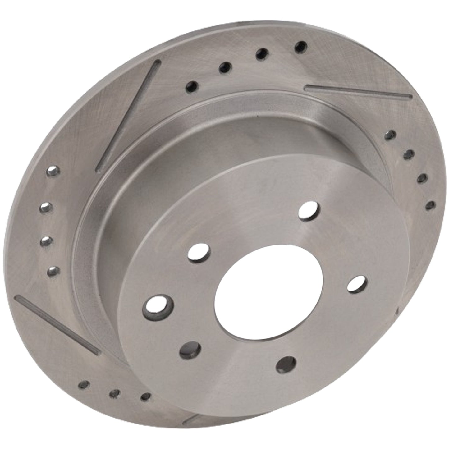 Rear, Driver or Passenger Side Brake Disc, Cross-Drilled and Slotted, Solid, 5 Lugs, Pro-Line Series