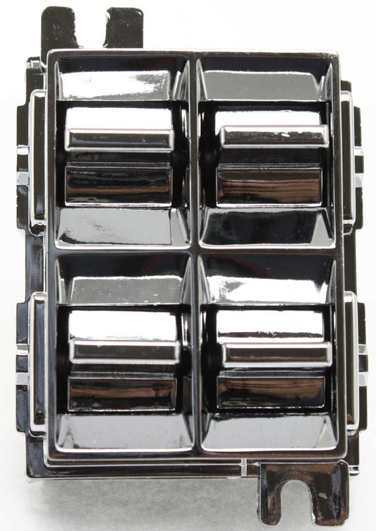 Front or Rear, Driver Side Window Switch, Driver, Located on Armrest, Chrome, 4-Button