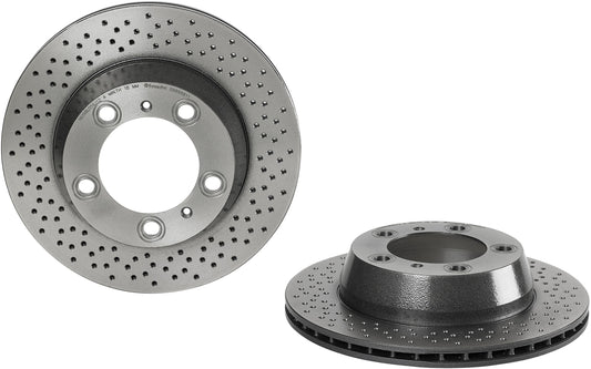 09.8998.11 Rear, Driver or Passenger Side Brake Disc, Cross-Drilled, Vented, 5 Lugs, 299 mm, Premium UV Coated Series