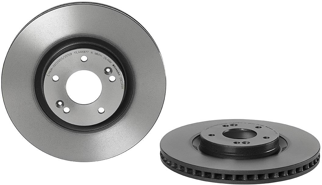 09.C245.11 Front, Driver or Passenger Side Brake Disc, Plain Surface, Vented, 5 Lugs, 320 mm, Premium UV Coated Series