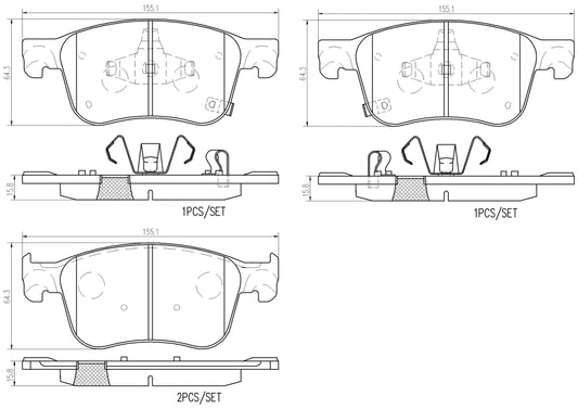 Комплект передних керамических тормозных колодок серии NAO P28104N