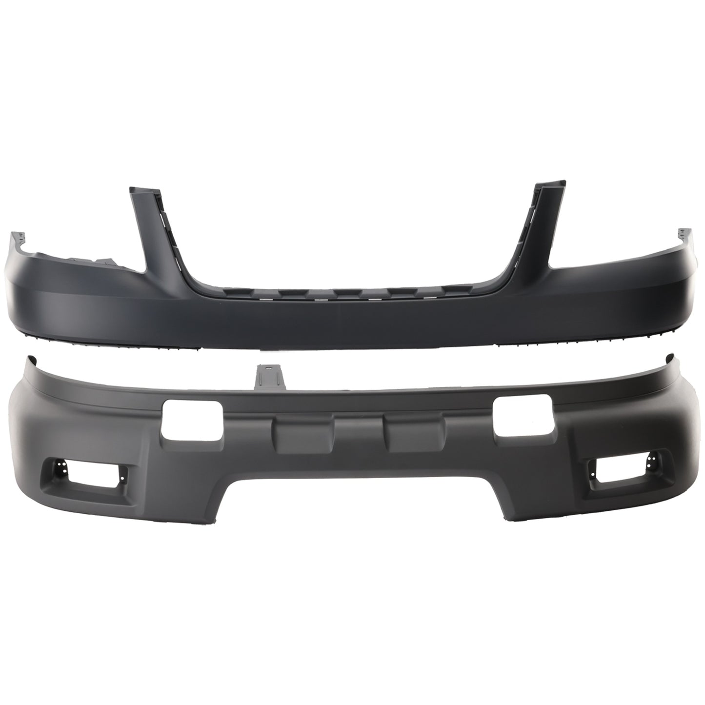 Front, Upper and Lower Bumper Cover, Primed, XLT Model, With Fog Light Holes, Without Parking Aid Sensor Holes