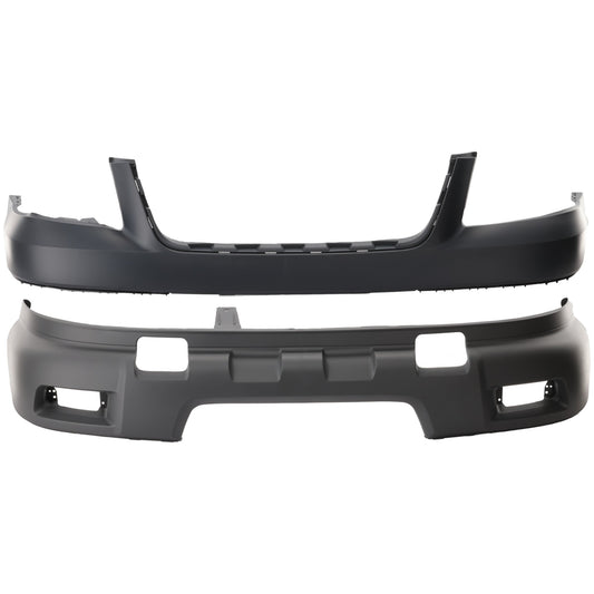 Front, Upper and Lower Bumper Cover, Primed, XLT Model, With Fog Light Holes, Without Parking Aid Sensor Holes