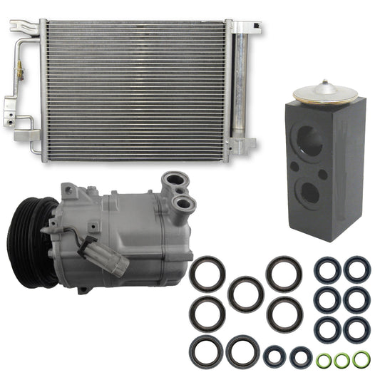 9641482B 4-Piece Kit A/C Compressor, With Clutch, 5-Groove Pulley, Includes (1) A/C Compressor, (1) A/C Expansion Valve, (1) A/C O-Ring and Gasket Seal Kit and (1) A/C Condenser