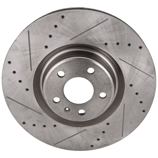 Передний тормозной диск со стороны водителя или пассажира, перфорированный и с насечками, вентилируемый, с 5 выступами, 356,11 мм