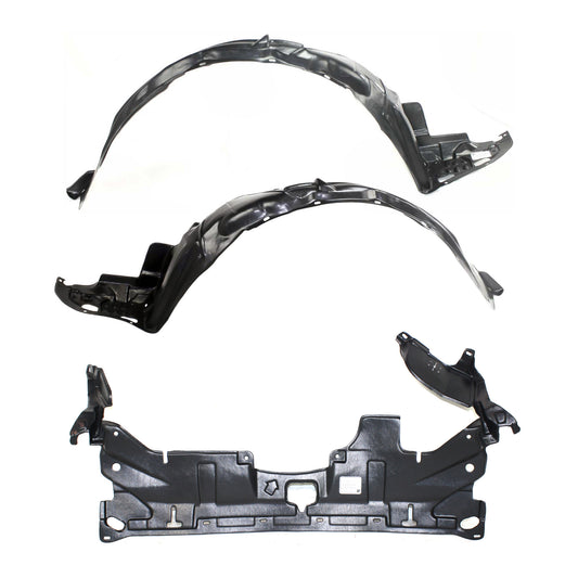 3-Piece Kit Front Engine Splash Shield, Sedan, Includes (2) Fender Liner and (1) Engine Splash Shield