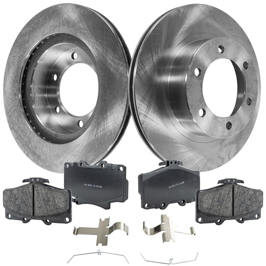 2-Wheel Set Front Brake Disc and Pad Kit, Plain Surface 6 Lugs 318.52 mm Ceramic Pro-Line Series, Includes (2) Brake Disc and (1) Brake Pad Set