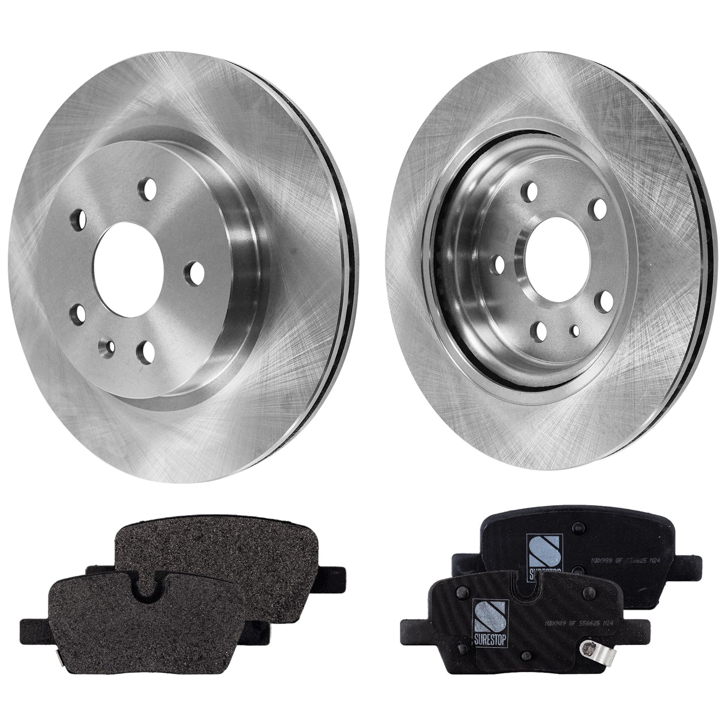 2-Wheel Set Rear Brake Disc and Pad Kit, Plain Surface 5 Lugs 314.96 mm Ceramic Pro-Line Series, Includes (2) Brake Disc and (1) Brake Pad Set