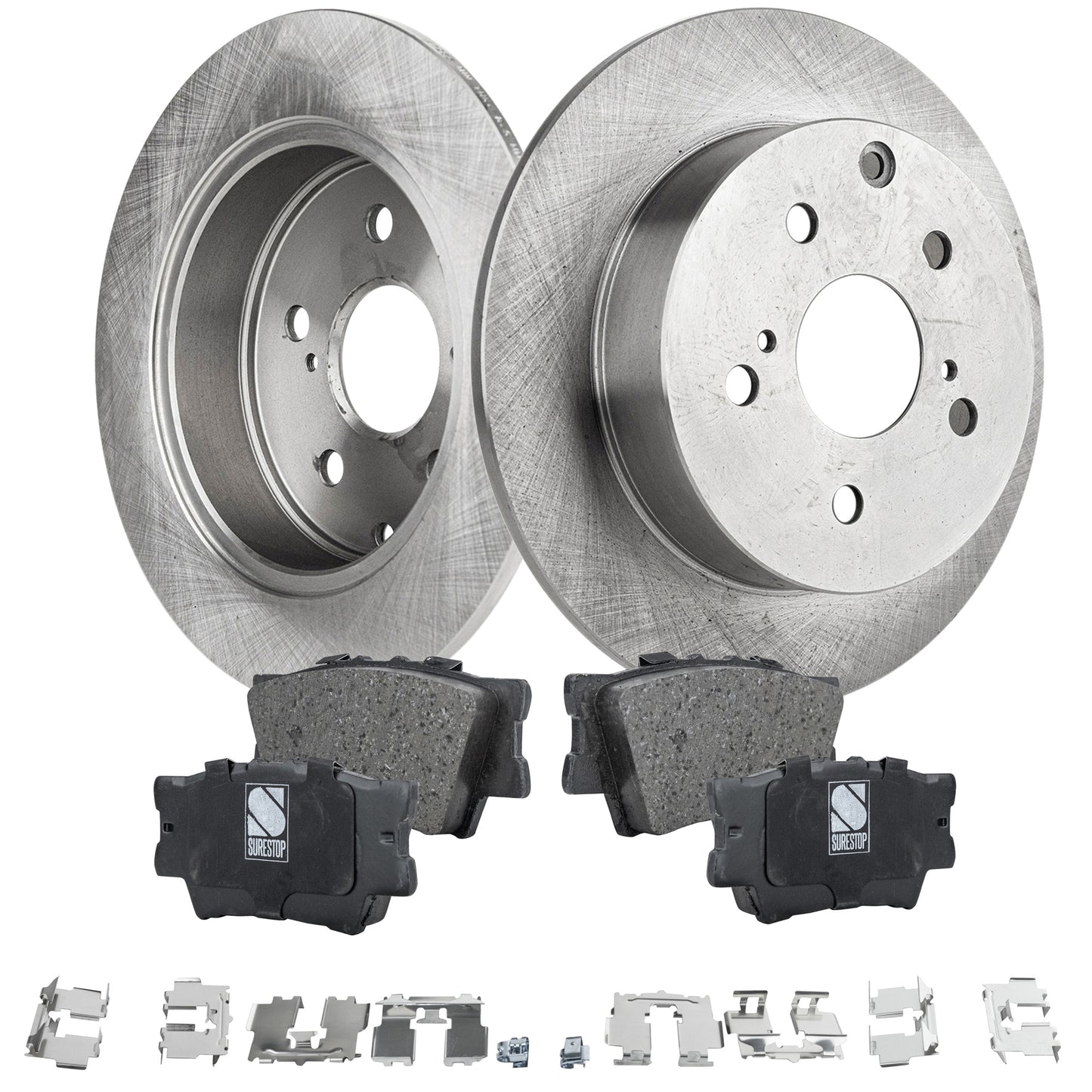 2-Wheel Set Rear Brake Disc and Pad Kit, Plain Surface 5 Lugs 280.92 mm Ceramic Pro-Line Series, Includes (2) Brake Disc and (1) Brake Pad Set