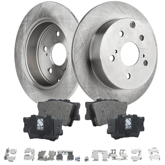 2-Wheel Set Rear Brake Disc and Pad Kit, Plain Surface 5 Lugs 280.92 mm Ceramic Pro-Line Series, Includes (2) Brake Disc and (1) Brake Pad Set