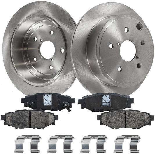2-Wheel Set Rear Brake Disc and Pad Kit, Plain Surface 5 Lugs 286 mm Ceramic Pro-Line Series, Includes (2) Brake Disc and (1) Brake Pad Set