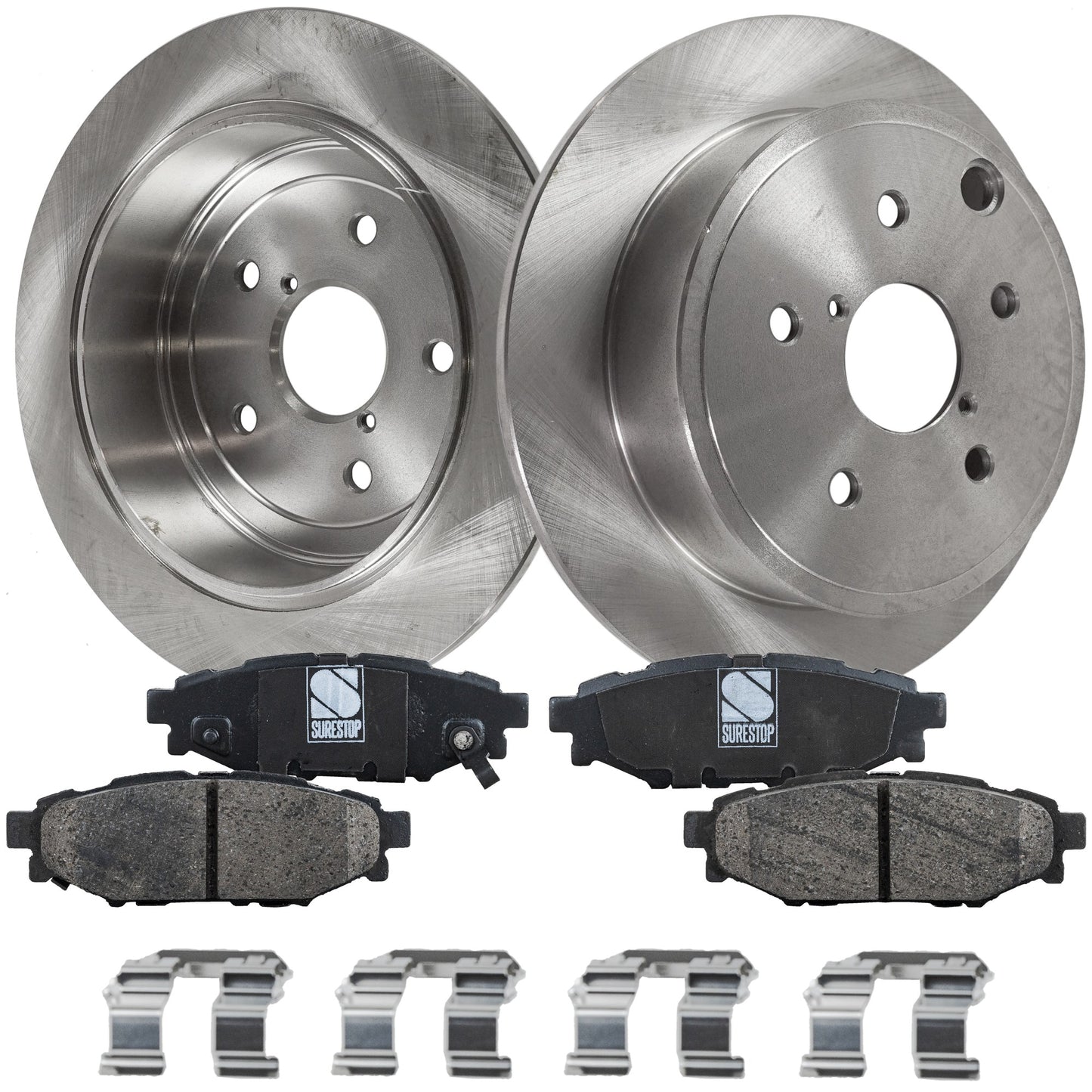 2-Wheel Set Rear Brake Disc and Pad Kit, Plain Surface 5 Lugs 286 mm Ceramic Pro-Line Series, Includes (2) Brake Disc and (1) Brake Pad Set