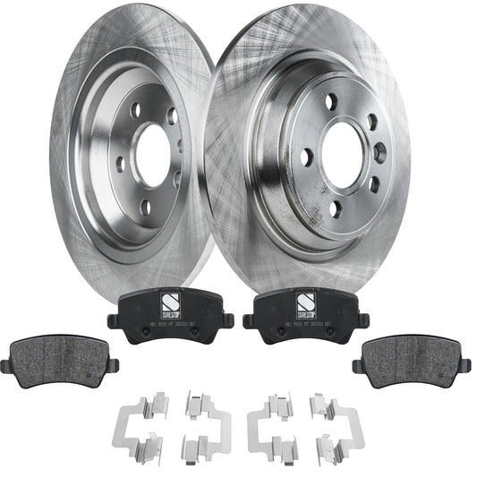 2-Wheel Set Rear Brake Disc and Pad Kit, Plain Surface 5 Lugs 302.01 mm Organic Pro-Line Series, Includes (2) Brake Disc and (1) Brake Pad Set