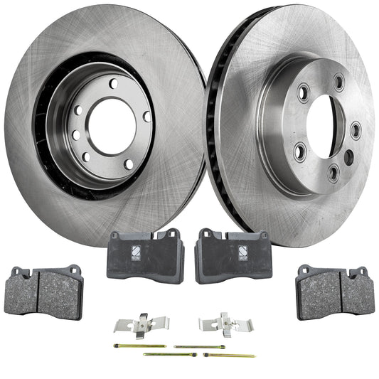 2-Wheel Set Front Brake Disc and Pad Kit, Plain Surface 5 Lugs 329.95 mm Organic Pro-Line Series, Includes (1) Brake Pad Set and (2) Brake Disc