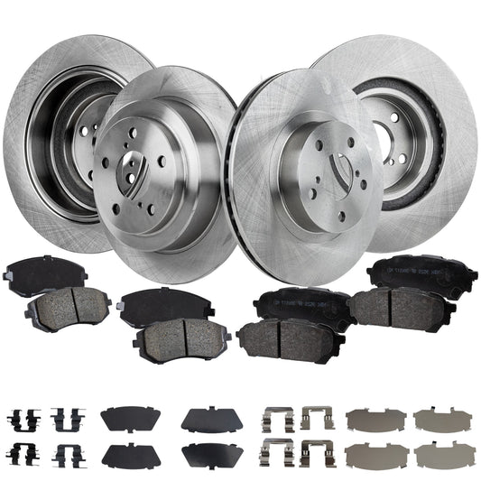 4-Wheel Set Front and Rear Brake Disc and Pad Kit, Plain Surface 5 Lugs Front-276.86 mm/Rear-265.43 mm Front-Ceramic/Rear-Organic Pro-Line Series, Includes (2) Brake Pad Set and (4) Brake Disc