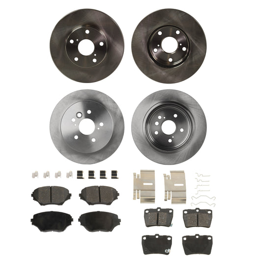 4-Wheel Set Front and Rear Brake Disc and Pad Kit, Plain Surface 5 Lugs Front-275.08 mm/Rear-303.02 mm Front-Ceramic/Rear-Organic Pro-Line Series, Includes (4) Brake Disc and (2) Brake Pad Set