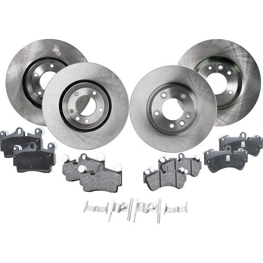 4-Wheel Set Front and Rear Brake Disc and Pad Kit, Plain Surface 5 Lugs Front-350.01 mm/Rear-329.95 mm Organic Pro-Line Series, Includes (4) Brake Disc and (2) Brake Pad Set