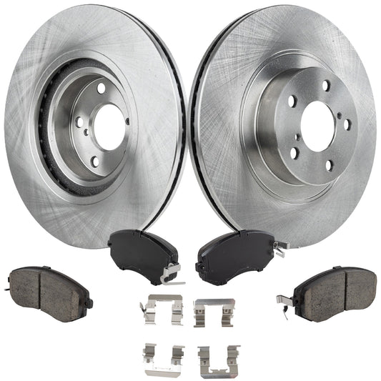 2-Wheel Set Front Brake Disc and Pad Kit, Plain Surface 5 Lugs 293.4 mm Ceramic Pro-Line Series, Includes (2) Brake Disc and (1) Brake Pad Set